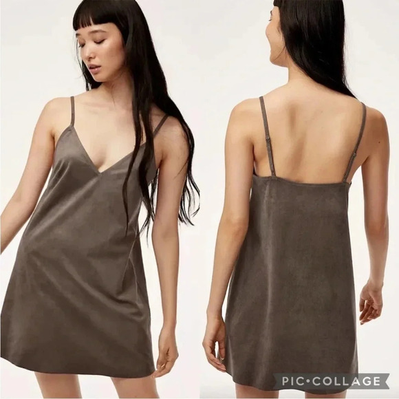 Aritzia Wilfred Free Grey Faux Suede V Neck Shift Dress M - Picture 2 of 7